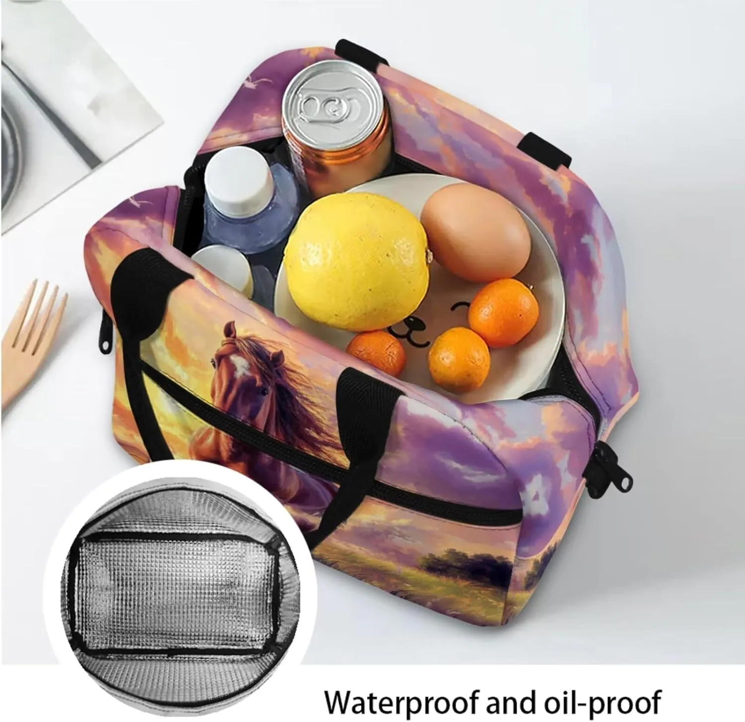 Elementary Girls Backpack Set 17 Inch Horse Bookbag and Lunch Box for Ages 8-10 Lightweight 3rd Grade School Bag with Water Bottle Holder