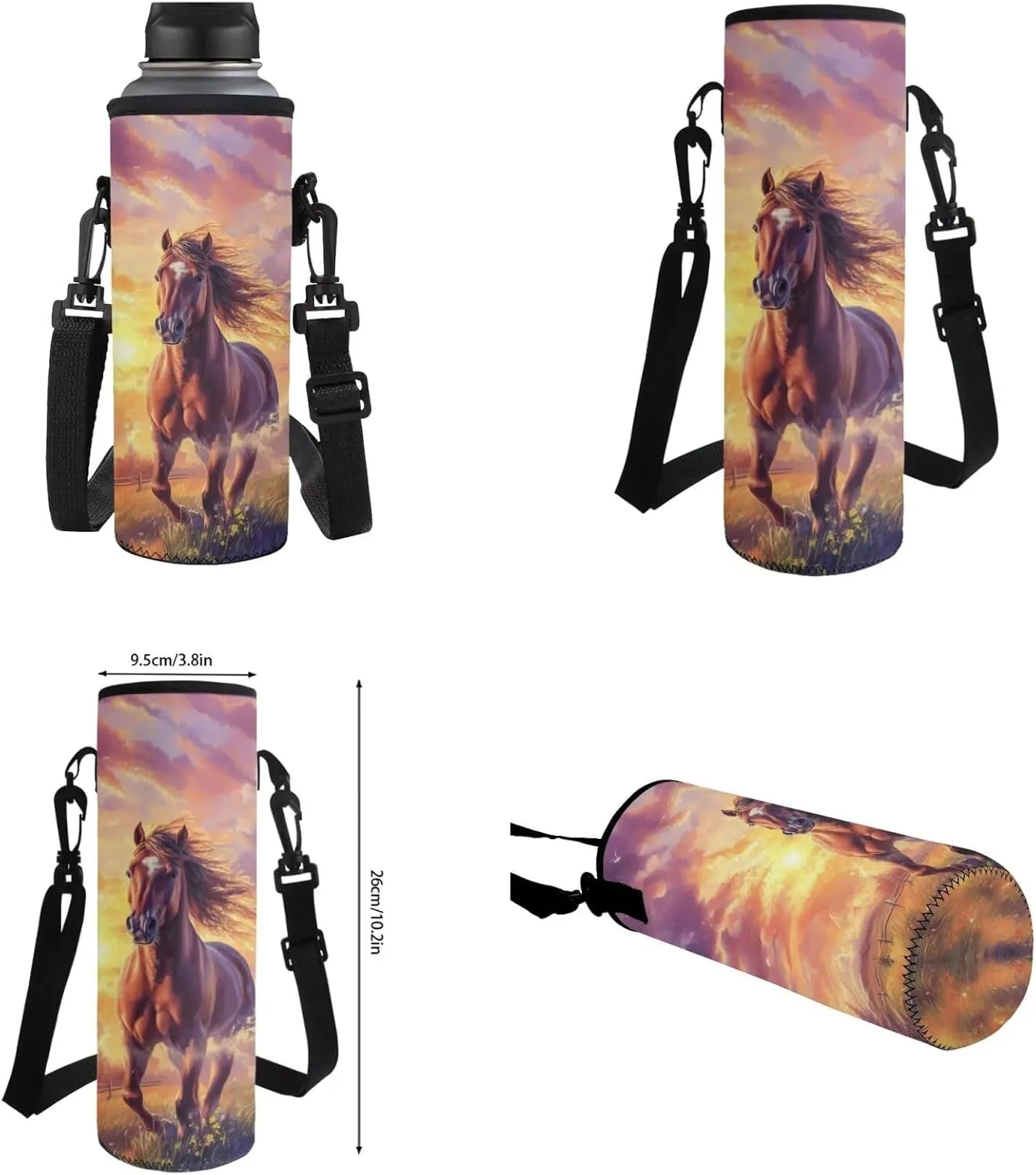 Elementary Girls Backpack Set 17 Inch Horse Bookbag and Lunch Box for Ages 8-10 Lightweight 3rd Grade School Bag with Water Bottle Holder