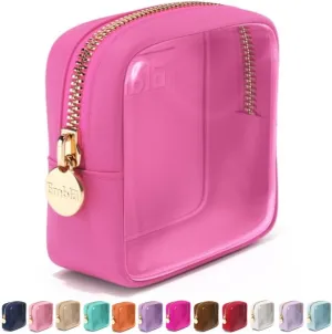Embla Clear Cosmetic Bag Makeup Case, Clear Zipper Make Up Pouch and Toiletry Travel Tote, Cute Skincare Pouches for Women Girls, Preppy Purse Cosmetic Organizer, Mini Makeup Bags, Bubblegum
