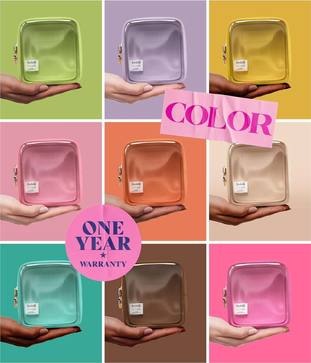 Embla Clear Cosmetic Bag Makeup Case, Clear Zipper Make Up Pouch and Toiletry Travel Tote, Cute Skincare Pouches for Women Girls, Preppy Purse Cosmetic Organizer, Mini Makeup Bags, Bubblegum