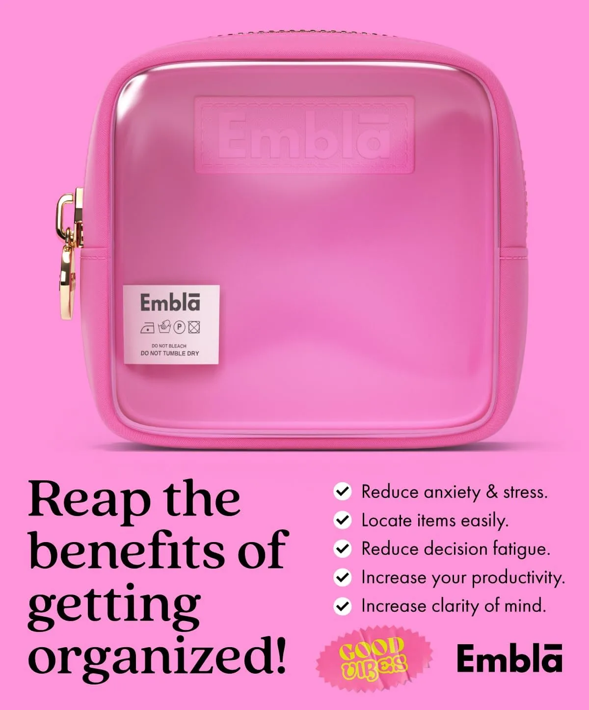 Embla Clear Cosmetic Bag Makeup Case, Clear Zipper Make Up Pouch and Toiletry Travel Tote, Cute Skincare Pouches for Women Girls, Preppy Purse Cosmetic Organizer, Mini Makeup Bags, Bubblegum