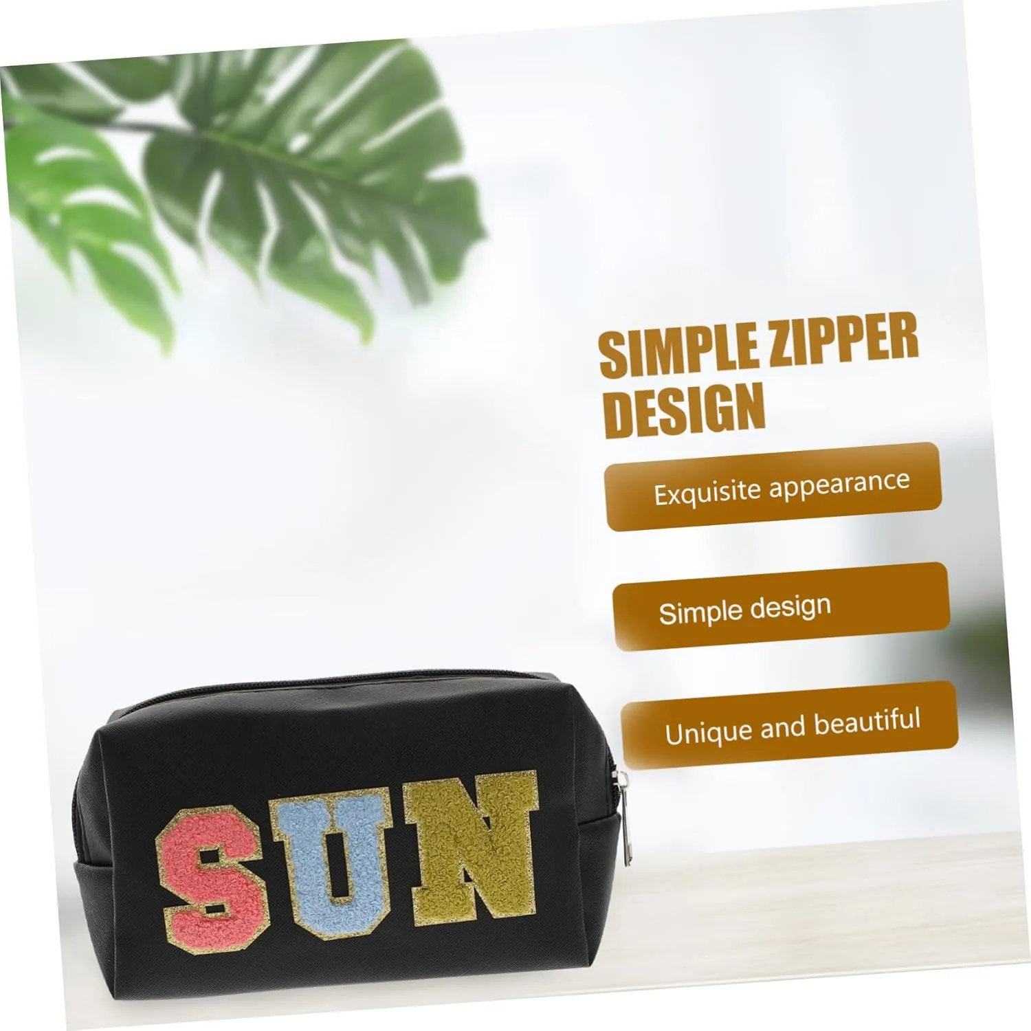 Embroidered Letter Bag Tote Bags Leather Travel Toiletry Bag Large Makeup Bag Patch Miss Jewelry, Black, 18X11X7.5CM