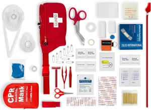 Emergency Preparedness with Mini First Aid Fanny Pack - Water-Resistant Pockets, Tear-Resistant Nylon, Adjustable Waist Strap, Reflective Medical Symbol, and Stocked with 90 Items