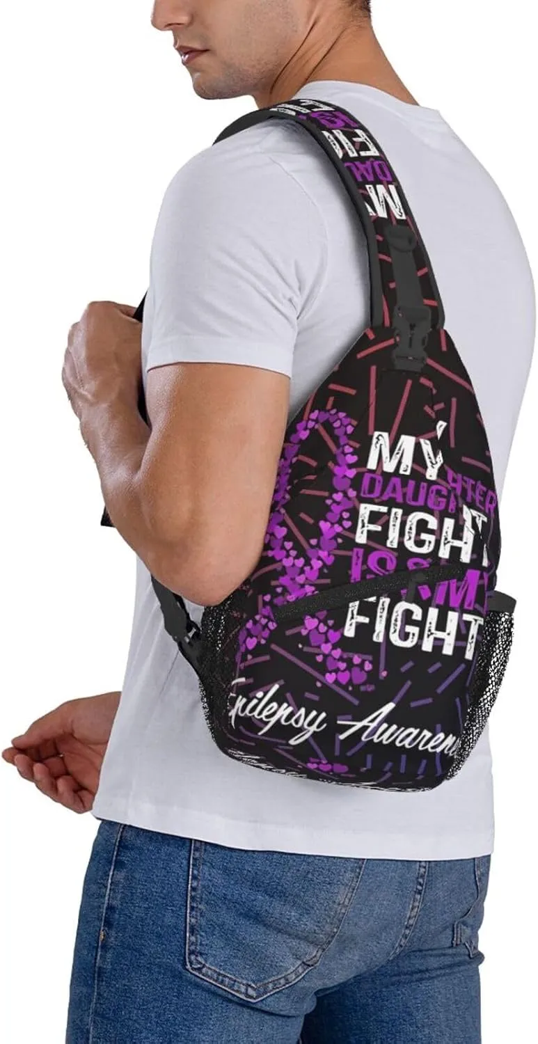 Epilepsy Awareness My Daughter'S Fight Is My Fight Crossbody For Men Women Sling Chest Bag Shoulder Bag Lightweight One Strap Backpack Multipurpose Travel Hiking Daypack