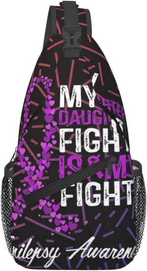 Epilepsy Awareness My Daughter'S Fight Is My Fight Crossbody For Men Women Sling Chest Bag Shoulder Bag Lightweight One Strap Backpack Multipurpose Travel Hiking Daypack