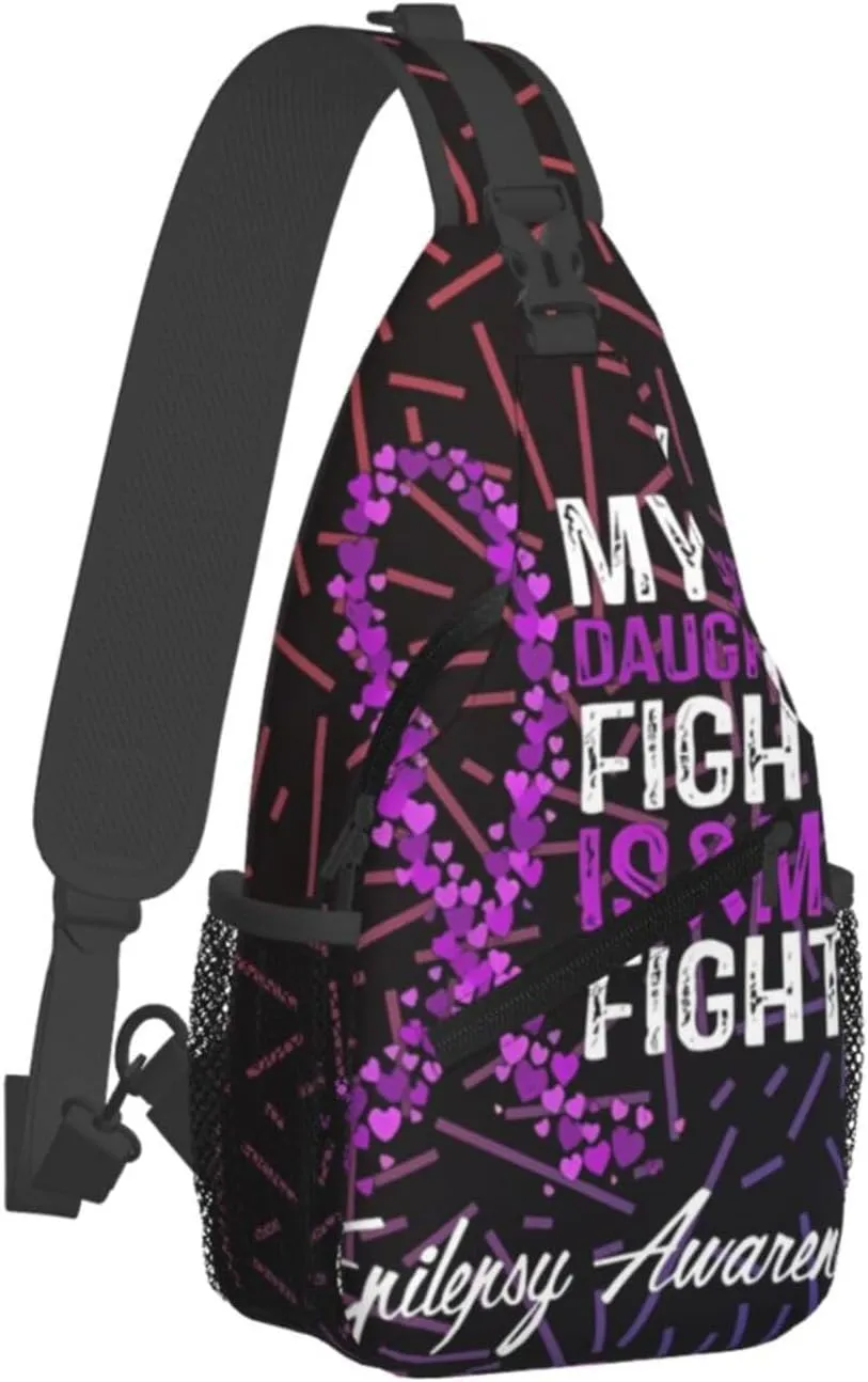 Epilepsy Awareness My Daughter'S Fight Is My Fight Crossbody For Men Women Sling Chest Bag Shoulder Bag Lightweight One Strap Backpack Multipurpose Travel Hiking Daypack