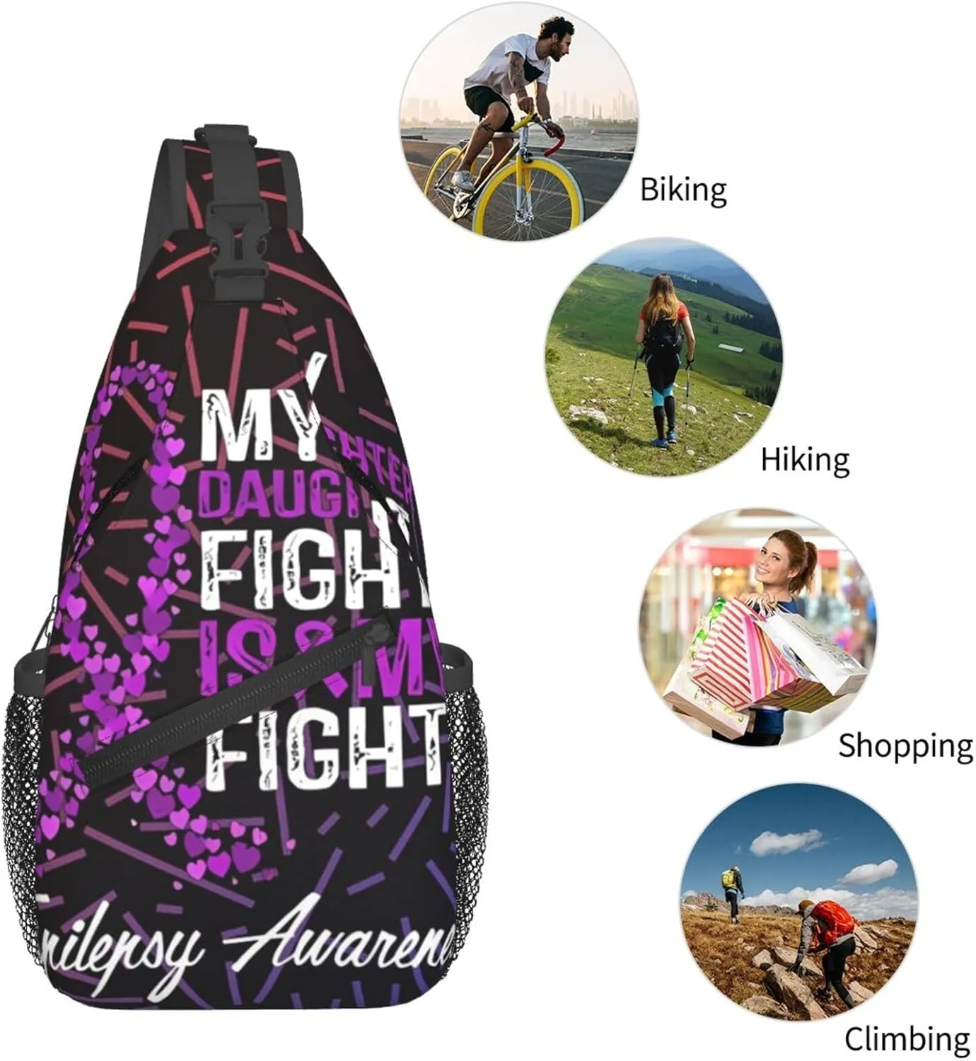 Epilepsy Awareness My Daughter'S Fight Is My Fight Crossbody For Men Women Sling Chest Bag Shoulder Bag Lightweight One Strap Backpack Multipurpose Travel Hiking Daypack