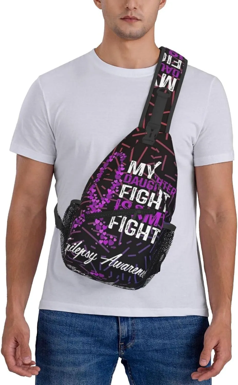 Epilepsy Awareness My Daughter'S Fight Is My Fight Crossbody For Men Women Sling Chest Bag Shoulder Bag Lightweight One Strap Backpack Multipurpose Travel Hiking Daypack