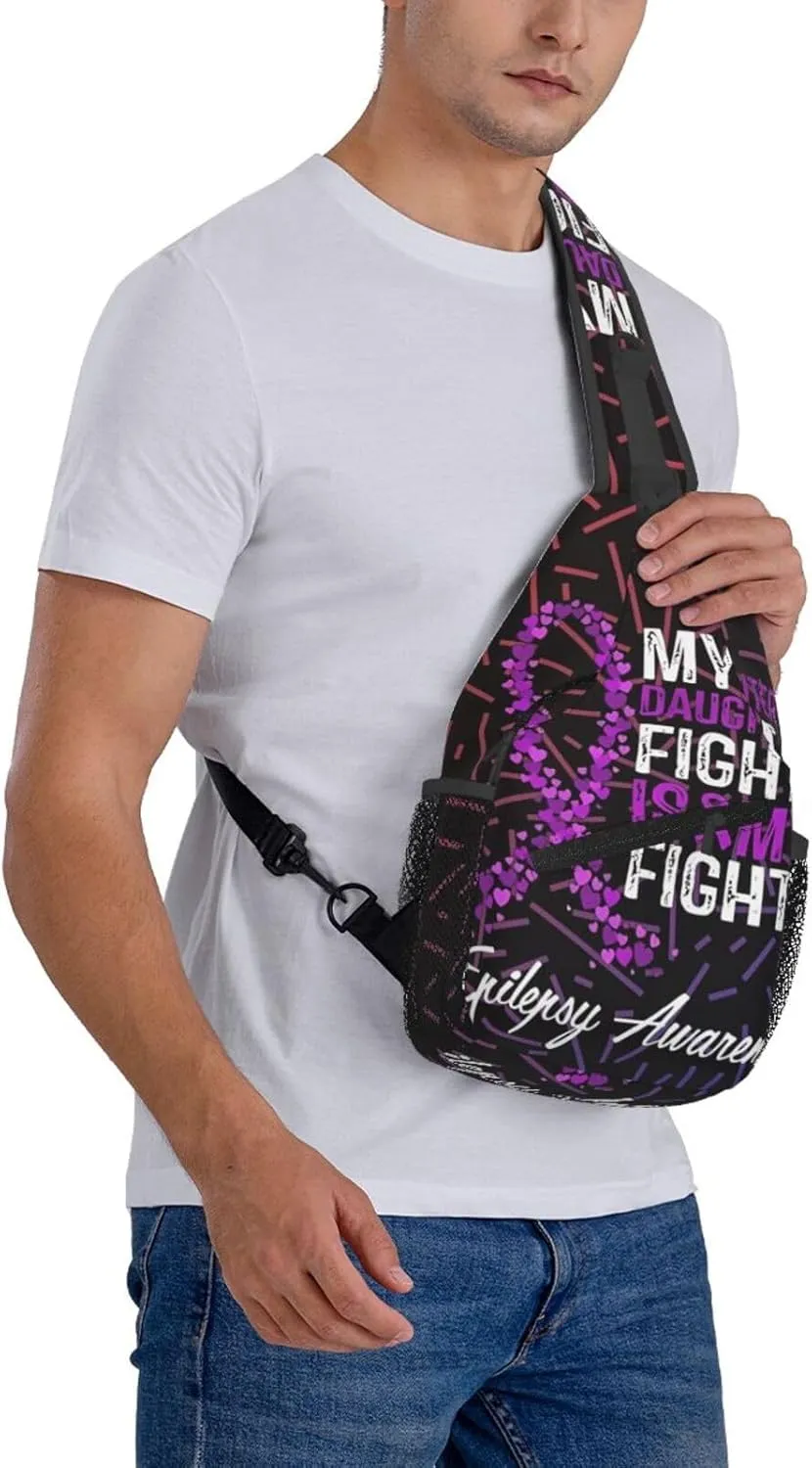 Epilepsy Awareness My Daughter'S Fight Is My Fight Crossbody For Men Women Sling Chest Bag Shoulder Bag Lightweight One Strap Backpack Multipurpose Travel Hiking Daypack