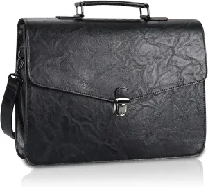 ESTARER Mens Leather Briefcase 17.3 Inch Laptop Messenger Bag, Water-Resistant Computer Messenger Shoulder Bag for Work/Office/College, Black