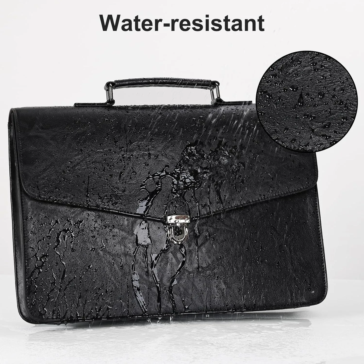 ESTARER Mens Leather Briefcase 17.3 Inch Laptop Messenger Bag, Water-Resistant Computer Messenger Shoulder Bag for Work/Office/College, Black