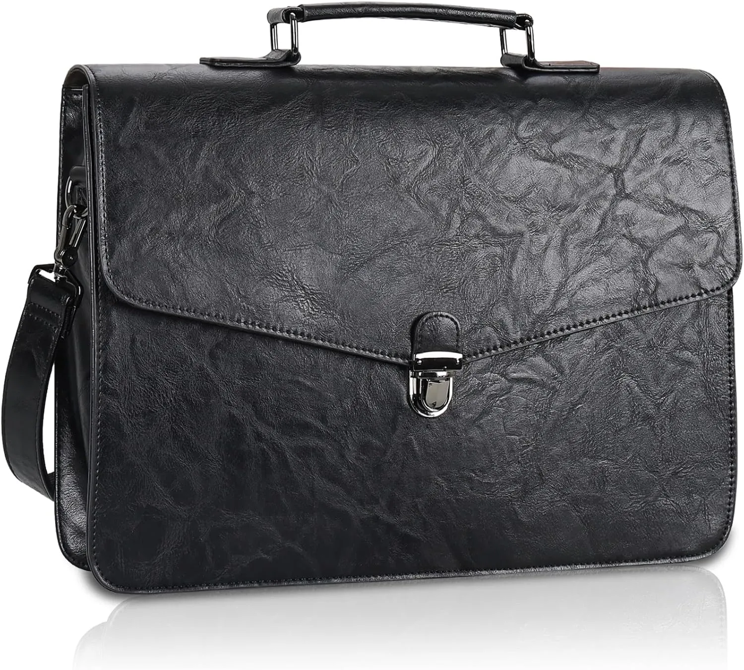 ESTARER Mens Leather Briefcase 17.3 Inch Laptop Messenger Bag, Water-Resistant Computer Messenger Shoulder Bag for Work/Office/College, Black