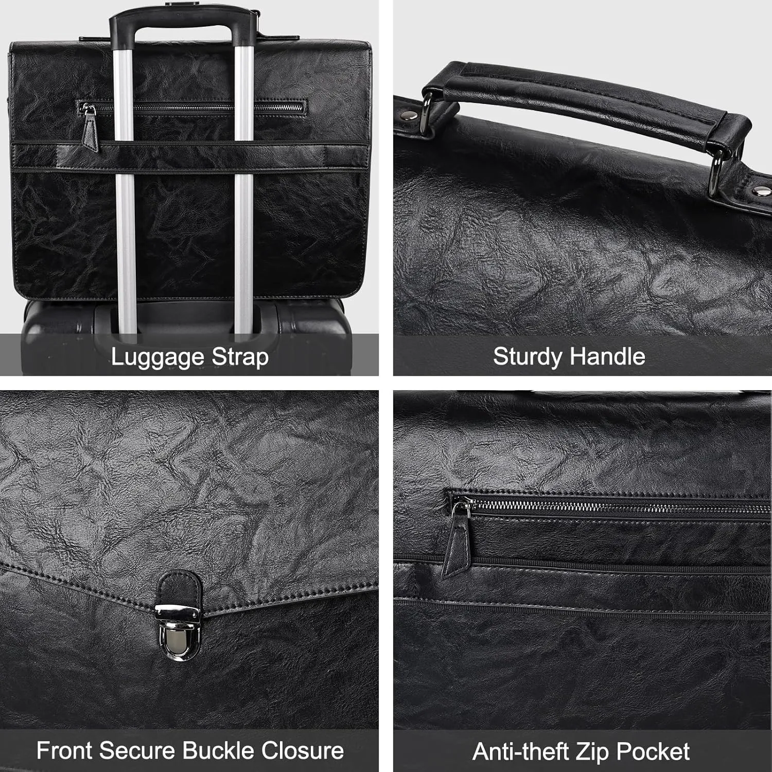 ESTARER Mens Leather Briefcase 17.3 Inch Laptop Messenger Bag, Water-Resistant Computer Messenger Shoulder Bag for Work/Office/College, Black