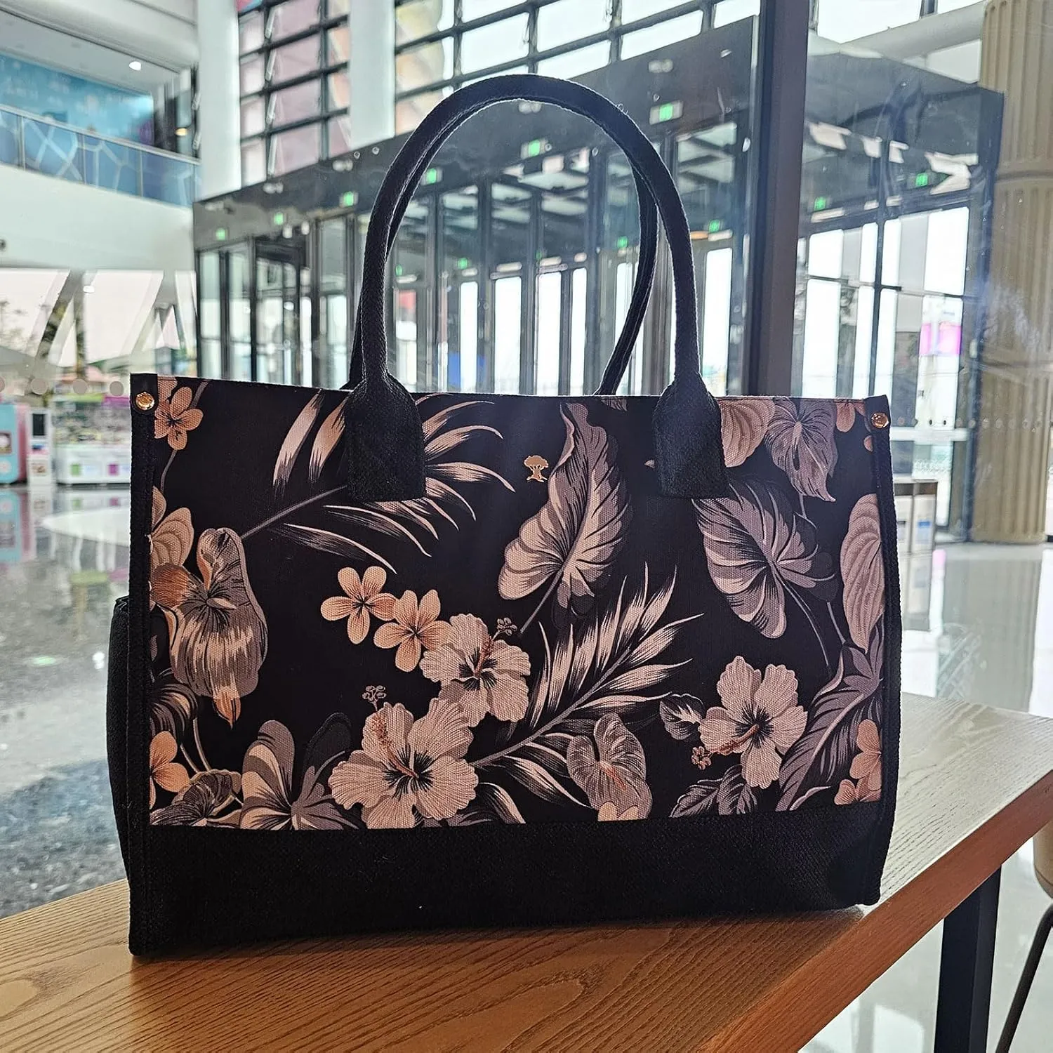 ESVAN Personalized Gifts Canvas Tote Linen Bags Handbags Top Zipper Closure Initial Retro Utility Tote