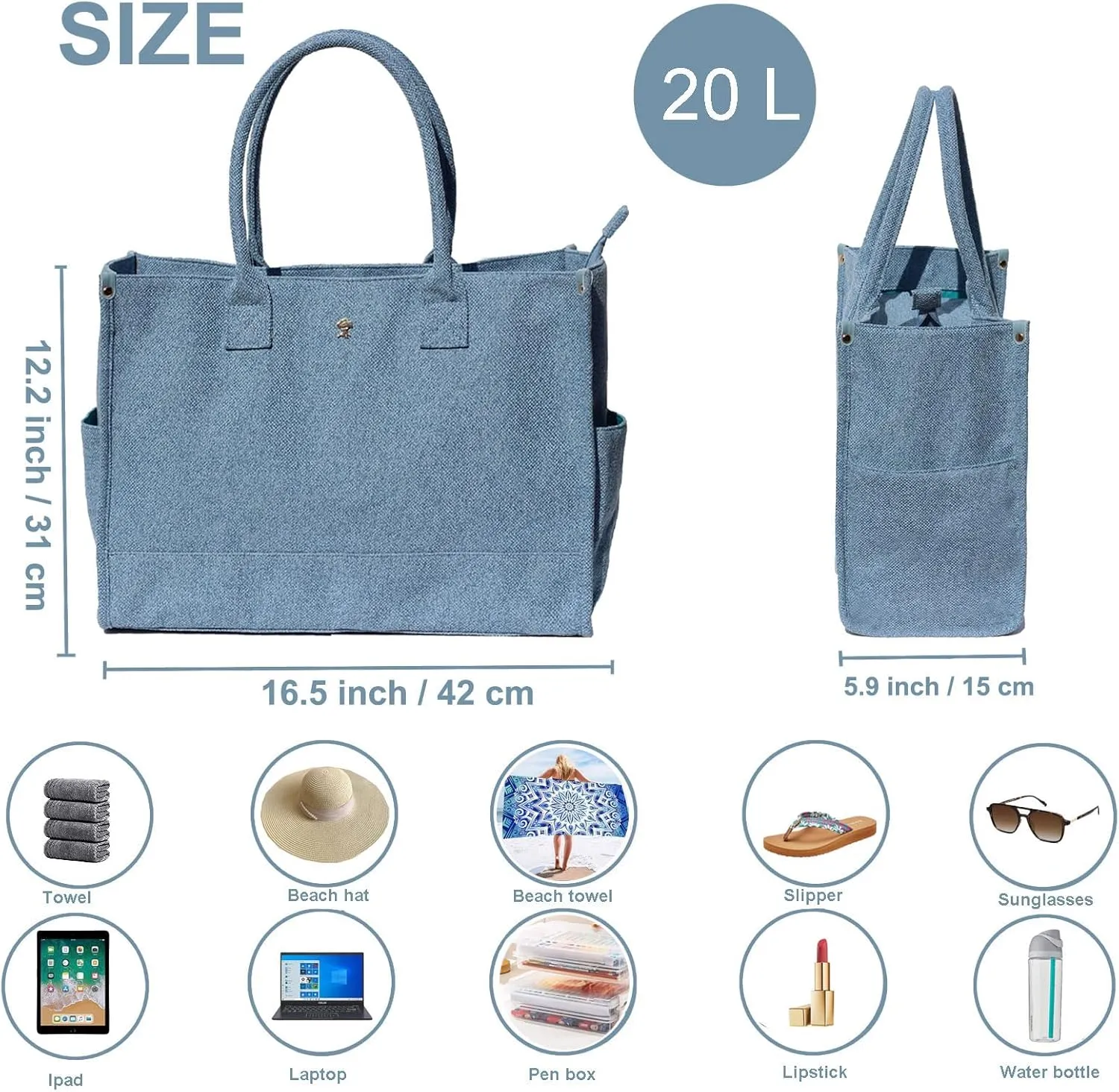 ESVAN Personalized Gifts Canvas Tote Linen Bags Handbags Top Zipper Closure Initial Retro Utility Tote