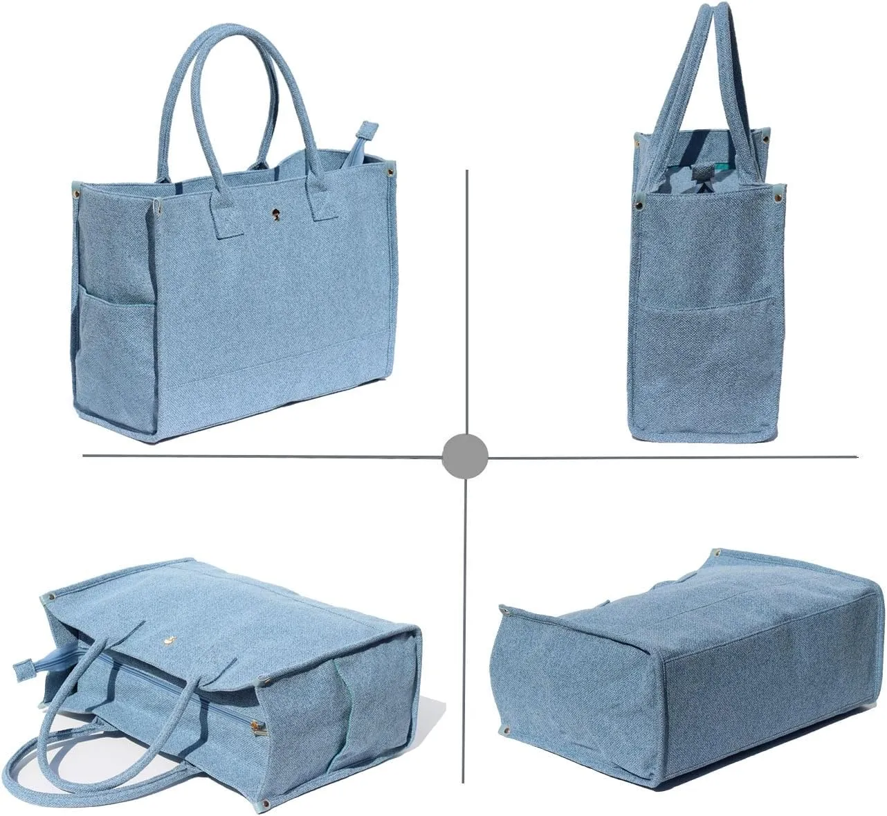 ESVAN Personalized Gifts Canvas Tote Linen Bags Handbags Top Zipper Closure Initial Retro Utility Tote