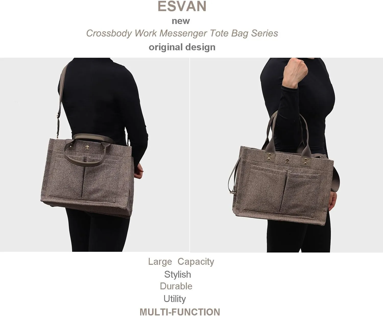 ESVAN Tote Bag for Women Purse Crossbody Bags for Work Diaper Travel Messenger Laptop Bag Handbags