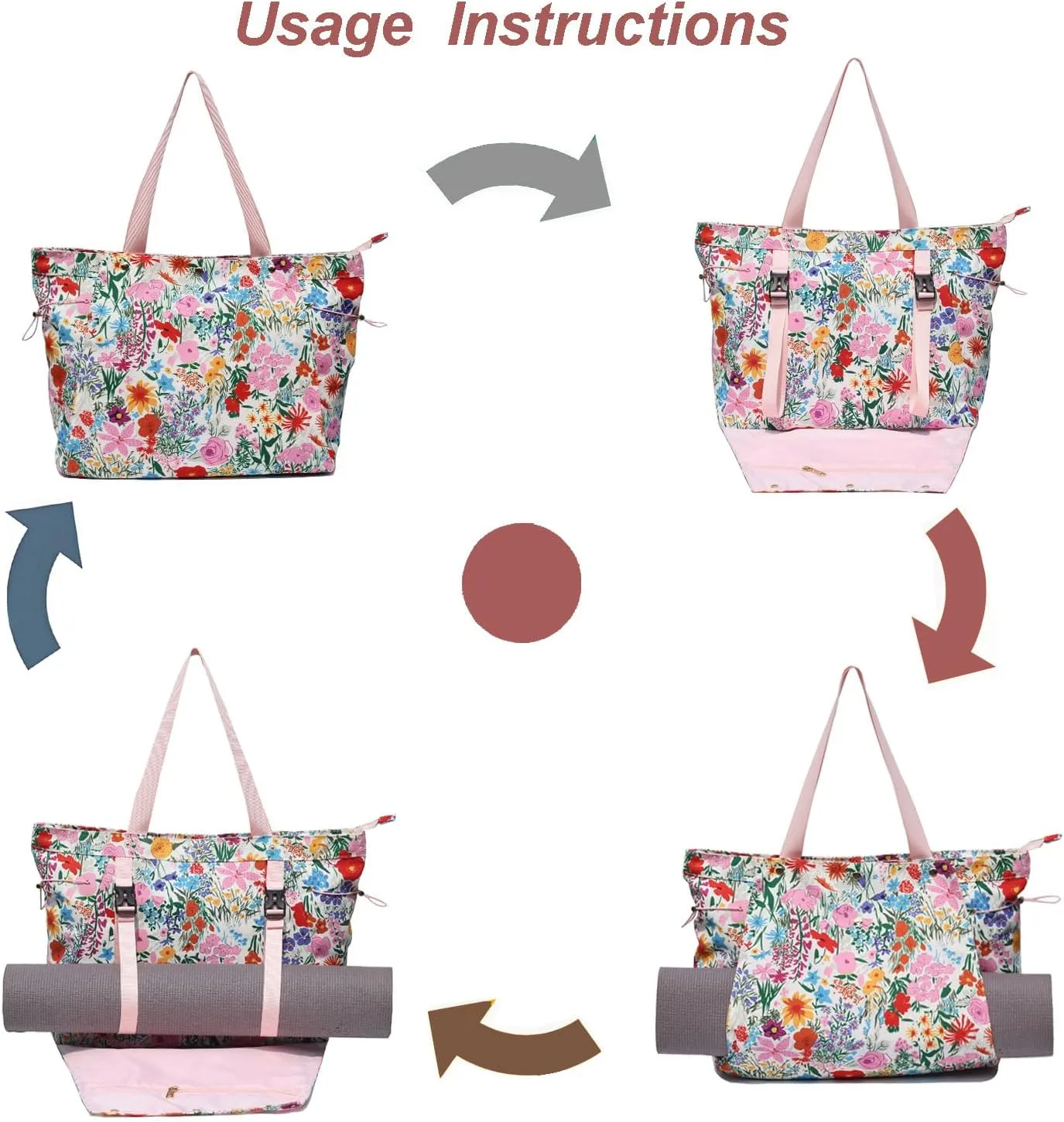 ESVAN Yoga Mat Bag, Gym Bag Tote Bag with Multi Pockets For Women Drawstring Yoga Mat Carrier Pilates Travel Workout Office