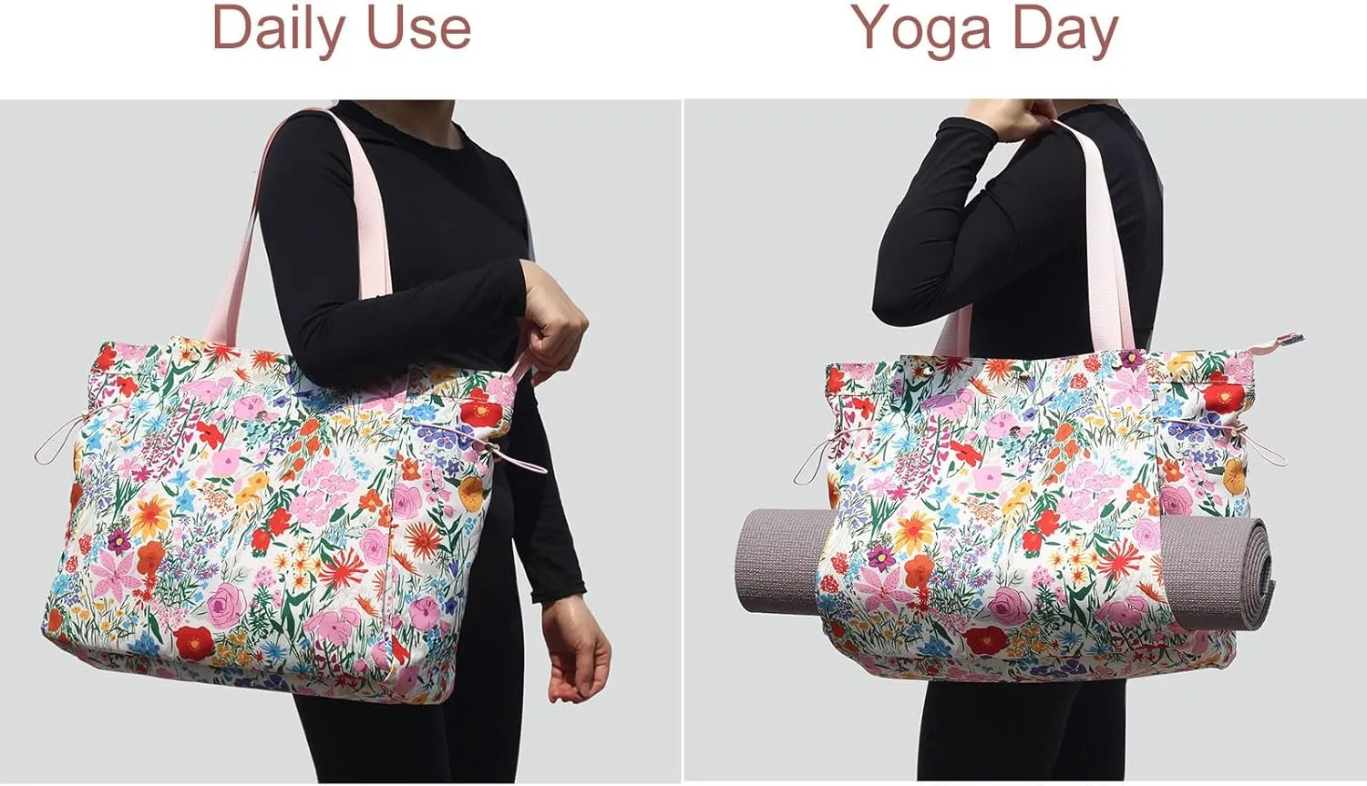ESVAN Yoga Mat Bag, Gym Bag Tote Bag with Multi Pockets For Women Drawstring Yoga Mat Carrier Pilates Travel Workout Office