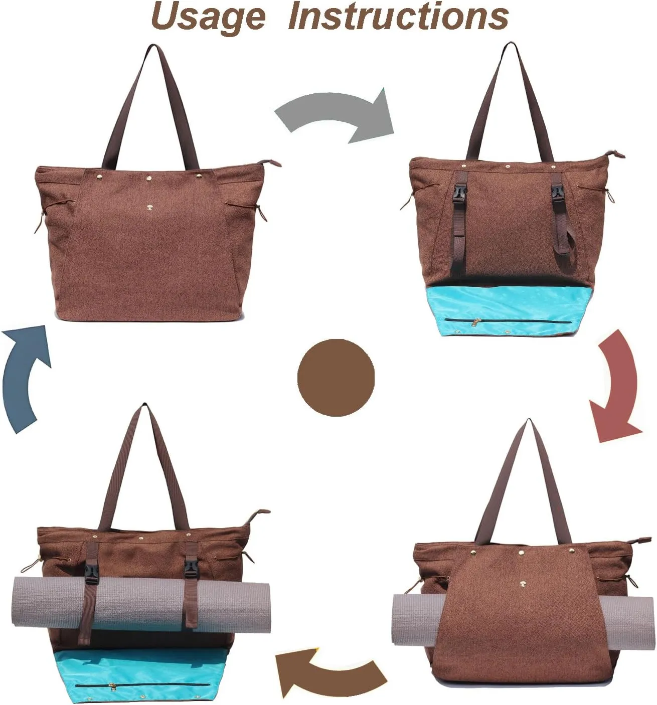 ESVAN Yoga Mat Bag, Gym Bag Tote Bag with Multi Pockets For Women Drawstring Yoga Mat Carrier Pilates Travel Workout Office
