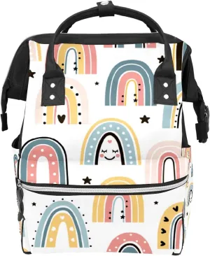 Ethnic Rainbow Boho Diaper Bag Travel Backpack Large Capacity Multi-Function Bags Zipper Casual Travel Backpacks for Mom Dad Unisex