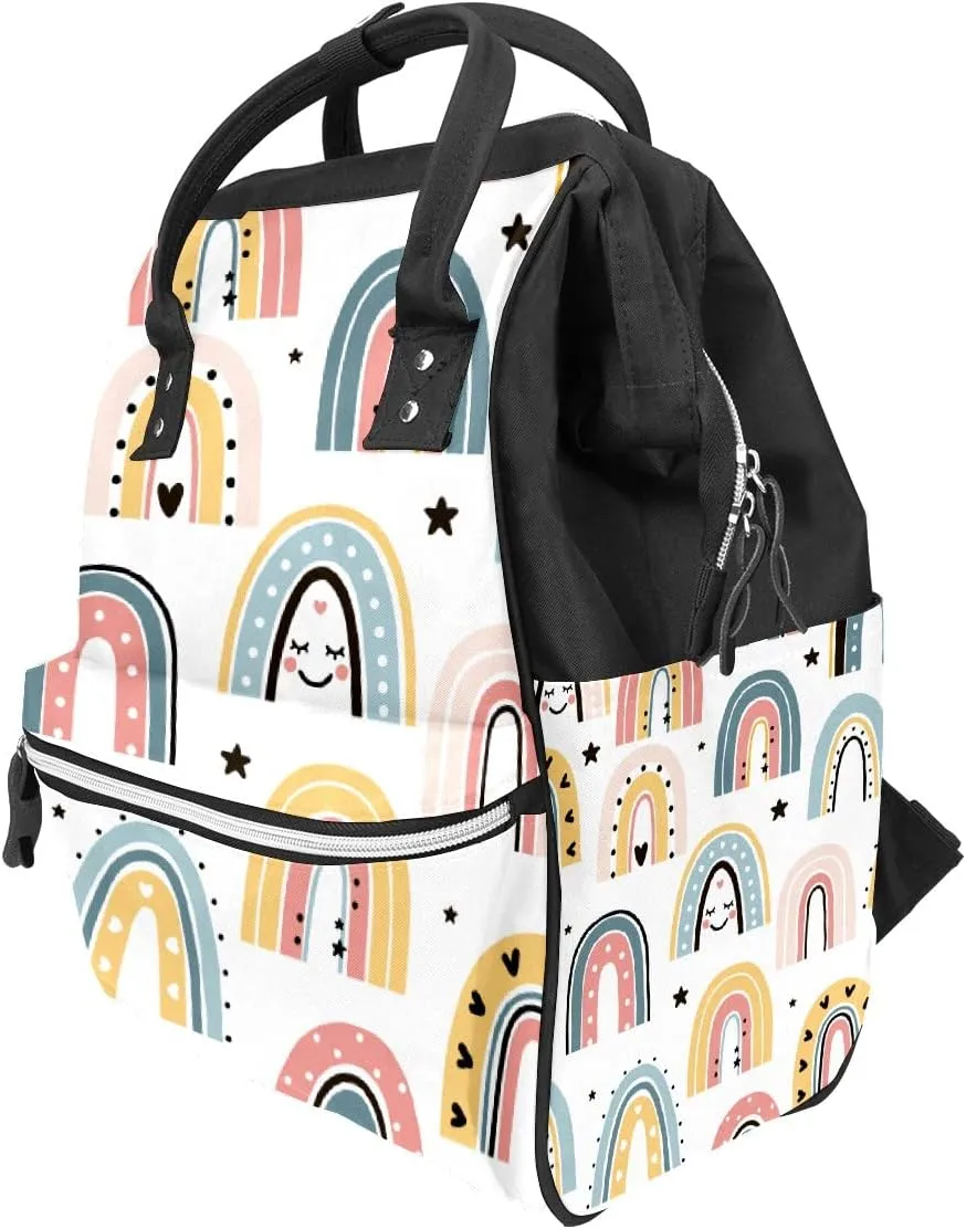 Ethnic Rainbow Boho Diaper Bag Travel Backpack Large Capacity Multi-Function Bags Zipper Casual Travel Backpacks for Mom Dad Unisex