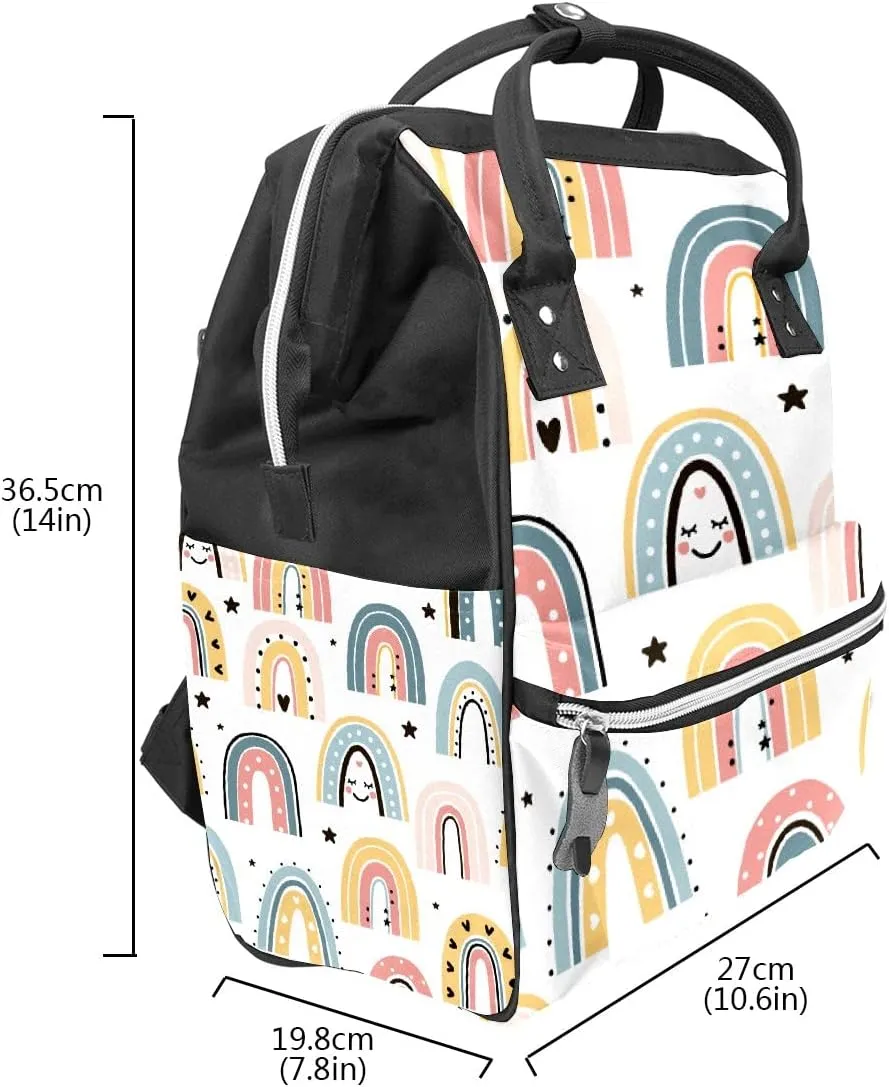 Ethnic Rainbow Boho Diaper Bag Travel Backpack Large Capacity Multi-Function Bags Zipper Casual Travel Backpacks for Mom Dad Unisex
