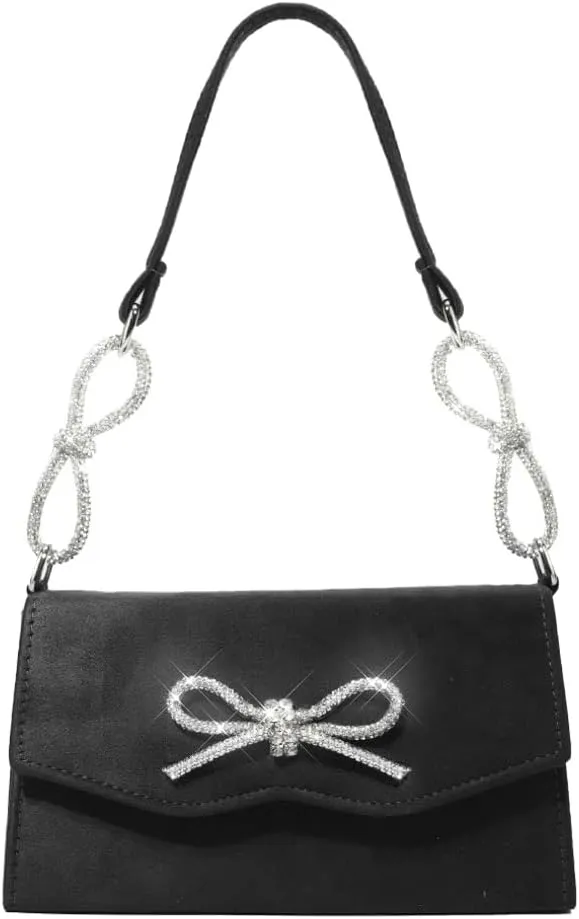 Evening Bag Sparkly Bow Tote Diamond Small Purse Suede Tote Shoulder Bag Clutch Bag Crossbody Bag for Wedding Parties