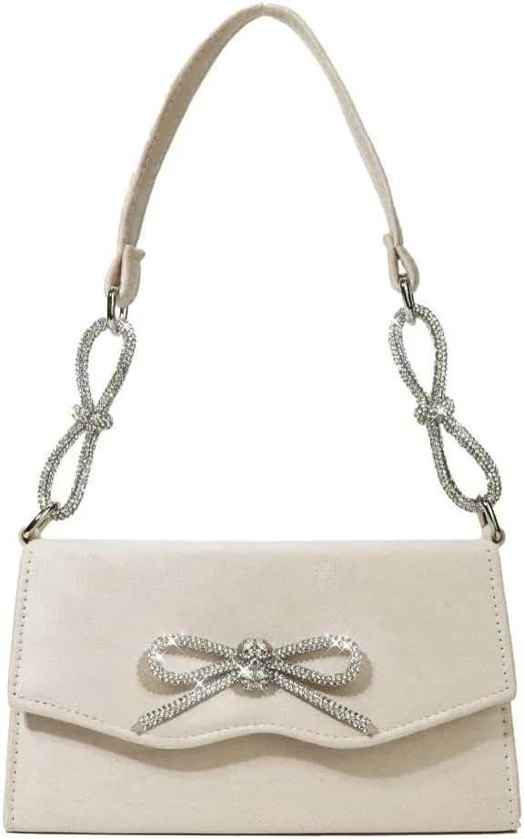 Evening Bag Sparkly Bow Tote Diamond Small Purse Suede Tote Shoulder Bag Clutch Bag Crossbody Bag for Wedding Parties