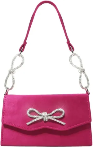 Evening Bag Sparkly Bow Tote Diamond Small Purse Suede Tote Shoulder Bag Clutch Bag Crossbody Bag for Wedding Parties