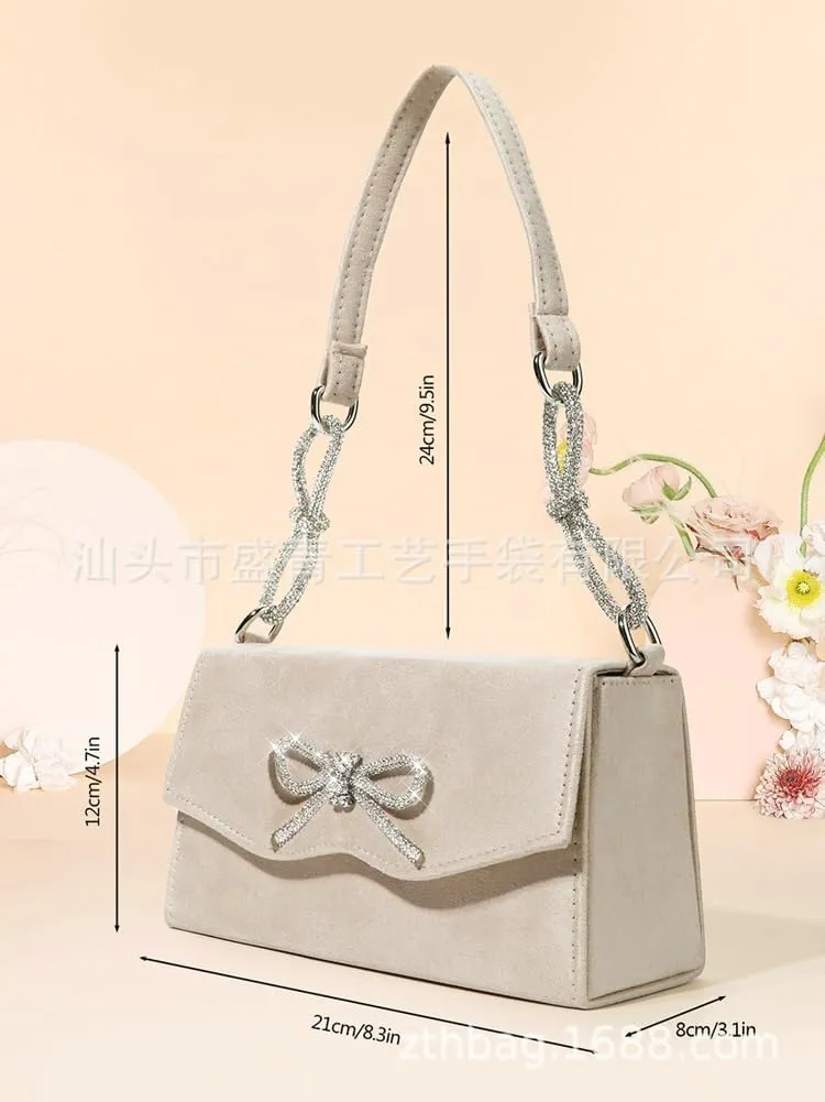 Evening Bag Sparkly Bow Tote Diamond Small Purse Suede Tote Shoulder Bag Clutch Bag Crossbody Bag for Wedding Parties