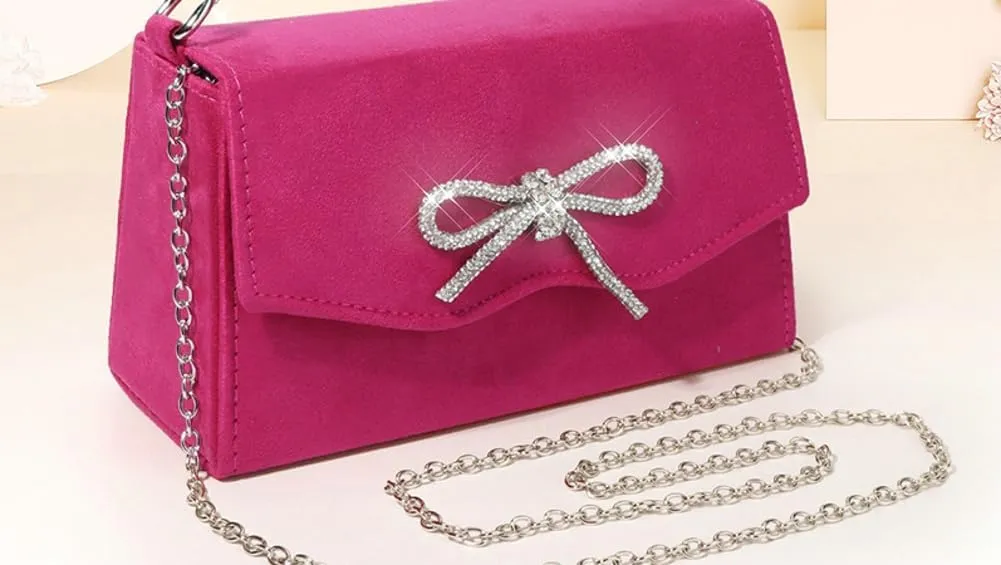 Evening Bag Sparkly Bow Tote Diamond Small Purse Suede Tote Shoulder Bag Clutch Bag Crossbody Bag for Wedding Parties