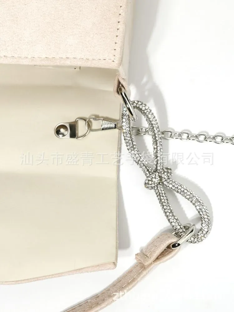 Evening Bag Sparkly Bow Tote Diamond Small Purse Suede Tote Shoulder Bag Clutch Bag Crossbody Bag for Wedding Parties