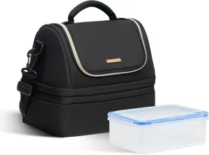 Everfun Expandable Lunch Box for Women with Container, Double Deck Lunch Bag Insulated Leakproof Large Cooler Bag with Adjustable Strap