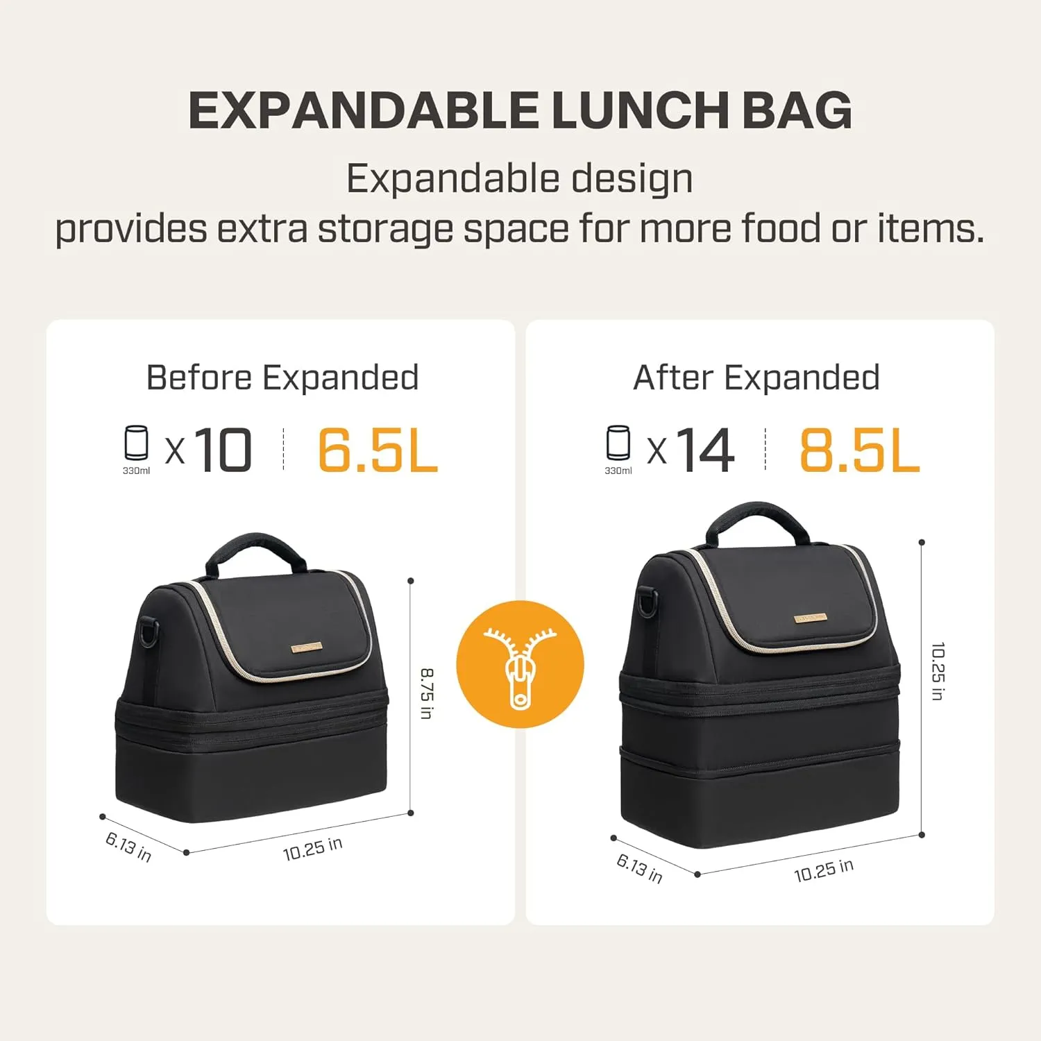Everfun Expandable Lunch Box for Women with Container, Double Deck Lunch Bag Insulated Leakproof Large Cooler Bag with Adjustable Strap