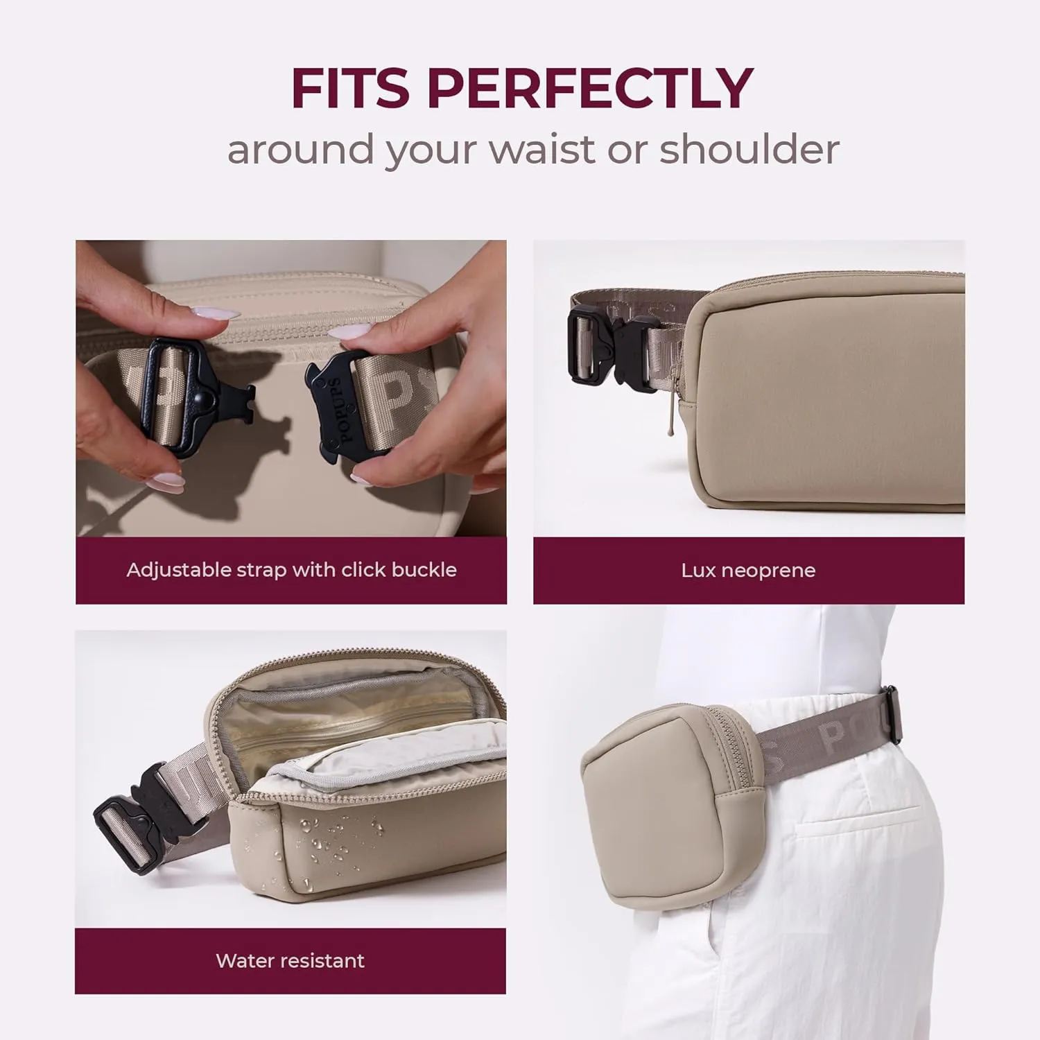 Everyday Fanny Pack Tan - Versatile Crossbody Belt Bags, Water-Resistant Neoprene Sling Bags, Fashion Waist Packs for Travel and daily Use
