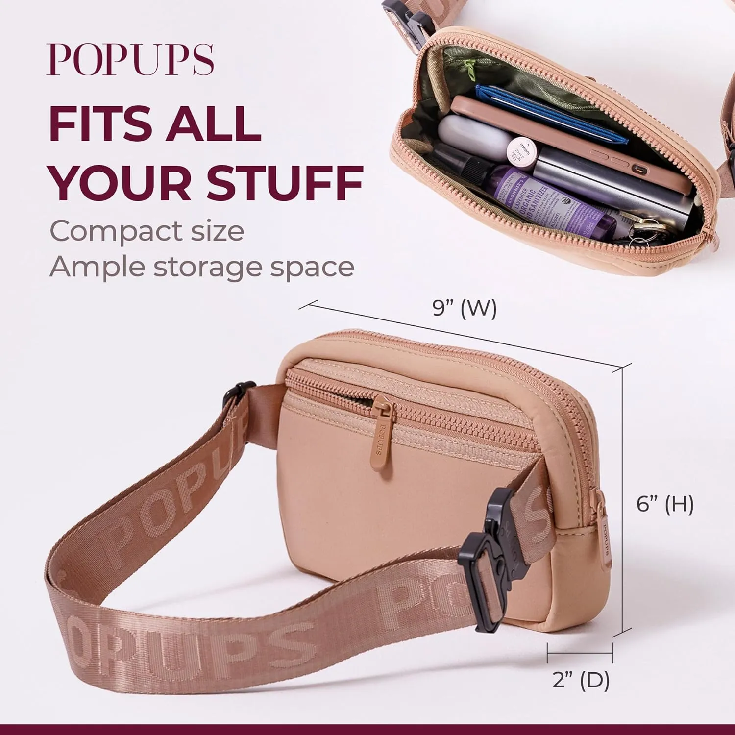 Everyday Fanny Pack Tan - Versatile Crossbody Belt Bags, Water-Resistant Neoprene Sling Bags, Fashion Waist Packs for Travel and daily Use