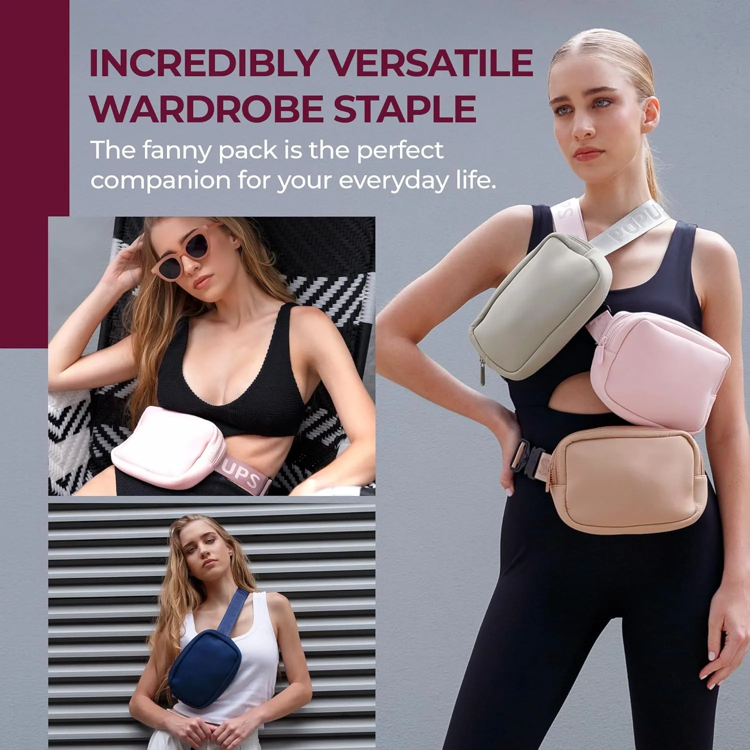 Everyday Fanny Pack Tan - Versatile Crossbody Belt Bags, Water-Resistant Neoprene Sling Bags, Fashion Waist Packs for Travel and daily Use