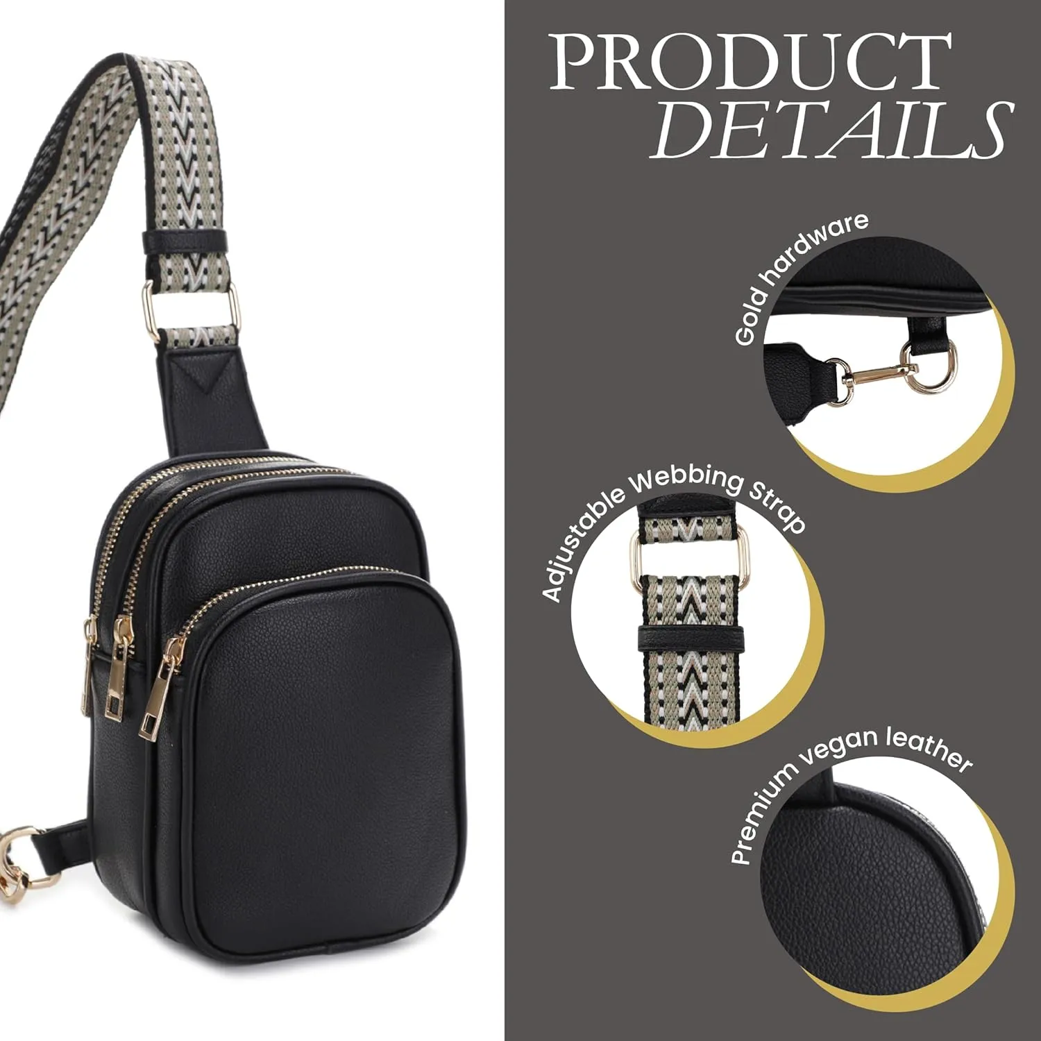 EVVE Small Sling Bag for Women Trendy Crossbody Purses Chest Bags Lightweight Travel Bag with Webbing Strap