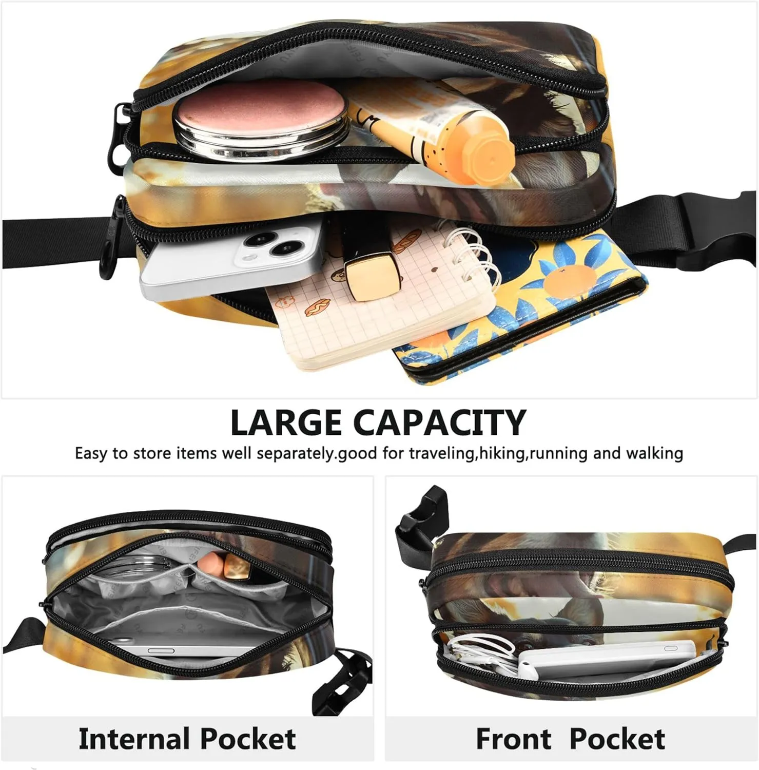 Excited Dog Car Window Breeze Women Fanny Packs Belt Bag Hip Pouch Waterproof Bright Colored Crossbody Waist Pack