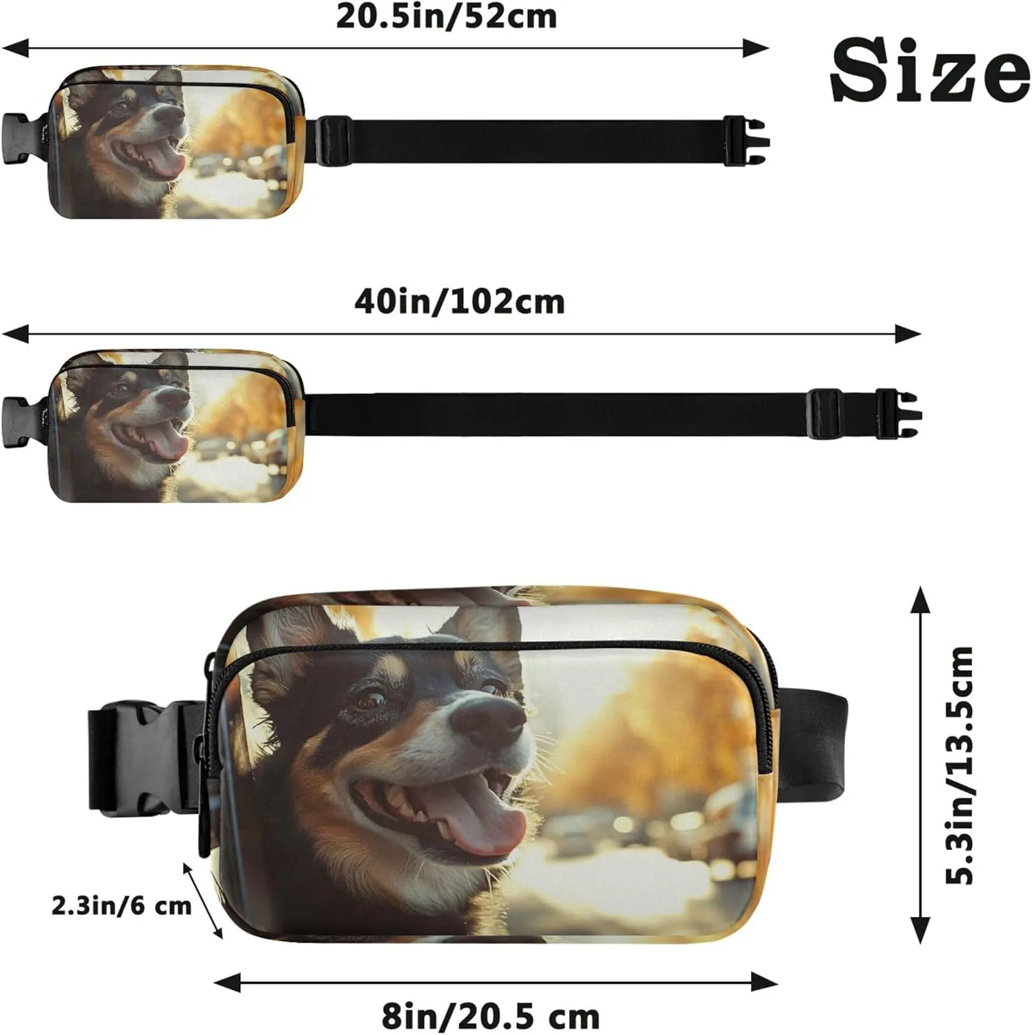 Excited Dog Car Window Breeze Women Fanny Packs Belt Bag Hip Pouch Waterproof Bright Colored Crossbody Waist Pack