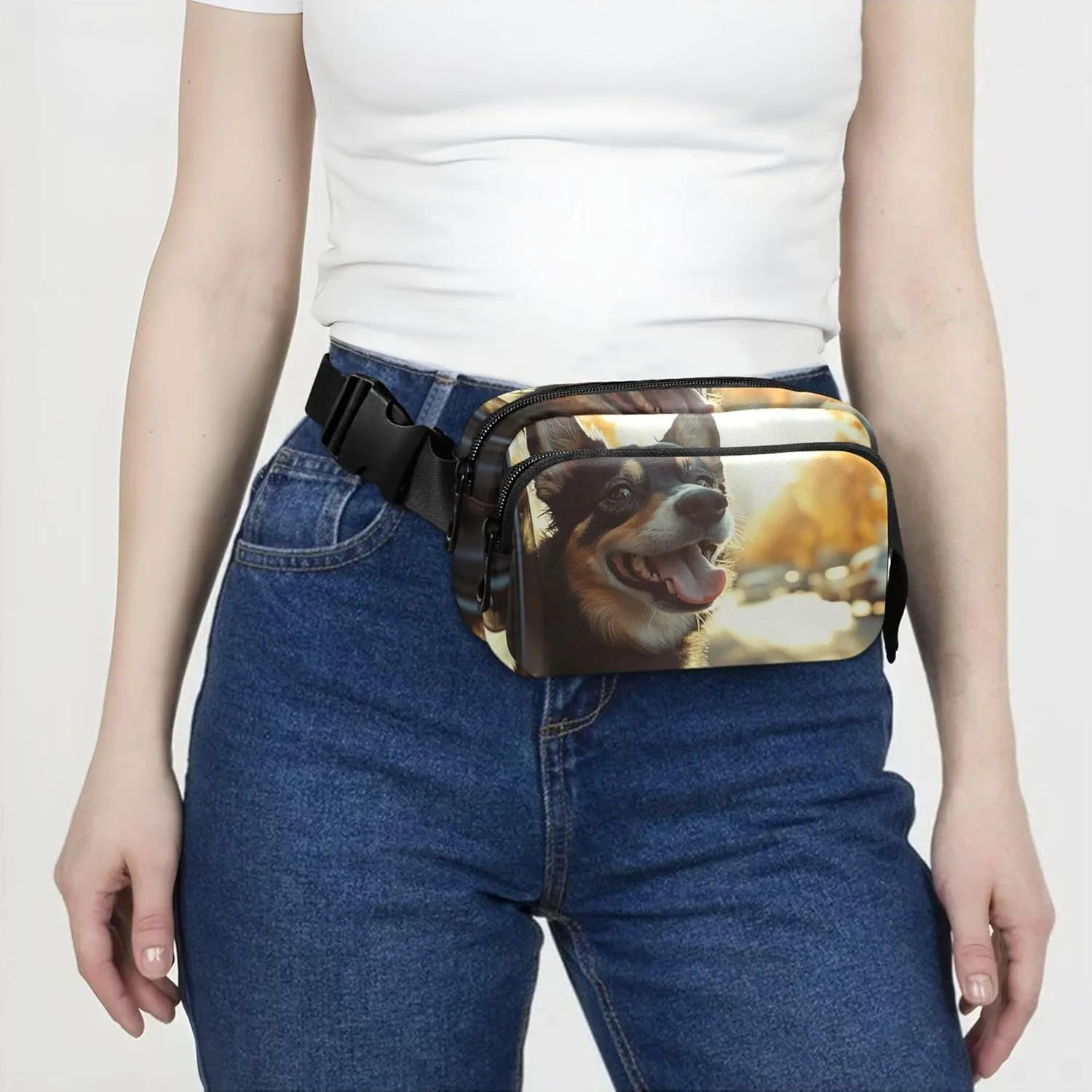 Excited Dog Car Window Breeze Women Fanny Packs Belt Bag Hip Pouch Waterproof Bright Colored Crossbody Waist Pack