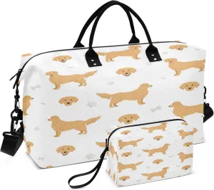 Exnundod Golden Retriever Dogs Travel Duffel Bags for Women Cartoon Dog Face Sports Gym Bag Weekender Carry On Tote Overnight Luggage Duffle Bags