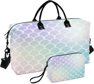 Exnundod Gradient Holographic Scales Travel Duffel Bags for Women Sports Gym Bag Weekender Carry On Tote Overnight Luggage Duffle Bags