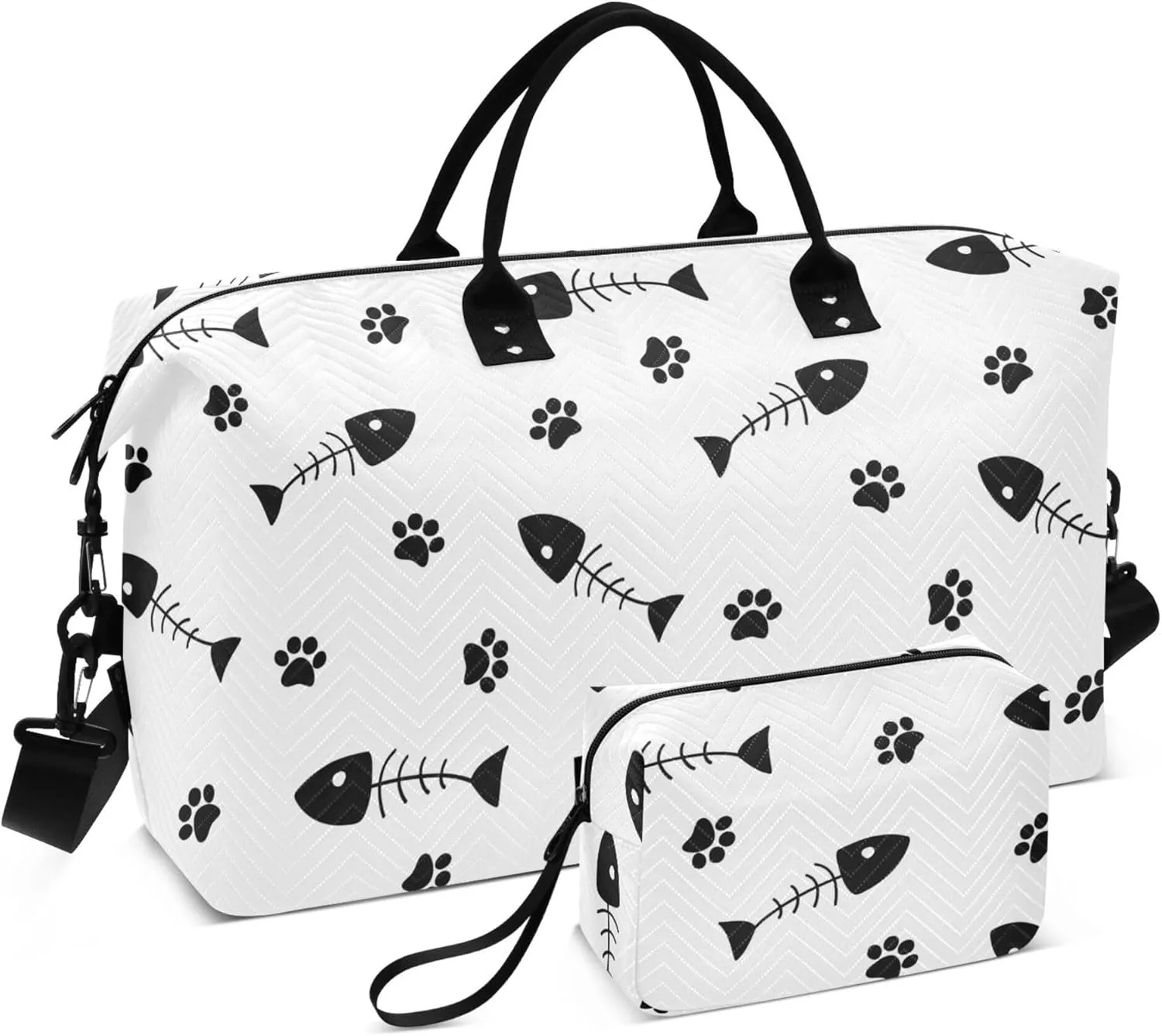 Exnundod Paw Footprints Fish Bones Women Weekender Bags Gym Bags Carry On Overnight Duffle Large Duffle Tote Hospital Bag for Business Trip Yoga