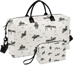 Exnundod Travel Duffel Bags Equestrian Sport Themed Sports Gym Bag Weekender Carry On Tote Overnight Luggage Bags for Women and Men