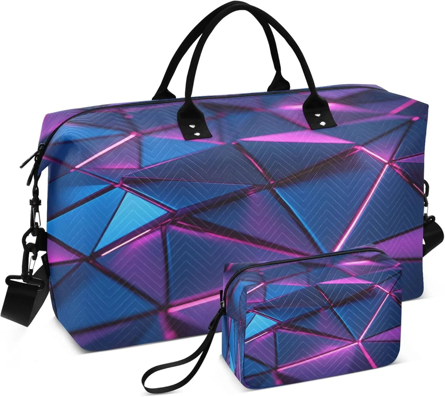 Exnundod Vibrant Blue Triangular Travel Duffel Bags for Women Sports Gym Bag Weekender Carry On Tote Overnight Luggage Duffle Bags