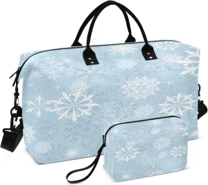 Exnundod White Snowflakes Travel Duffel Bags for Women Winter and Christmas Sports Gym Bag Weekender Carry On Tote Overnight Luggage Duffle Bags