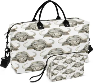 Exnundod Women Weekender Bags African Buffalo Head Travel Duffel Bags Carry On Overnight Bag Watercolor Large Hospital Tote Luggage