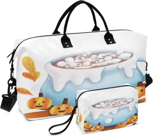 Exnundod Women Weekender Bags Autumn Cocoa Mug Travel Duffel Bags Carry On Overnight Bag Pumpkin Leaf Large Hospital Tote Luggage